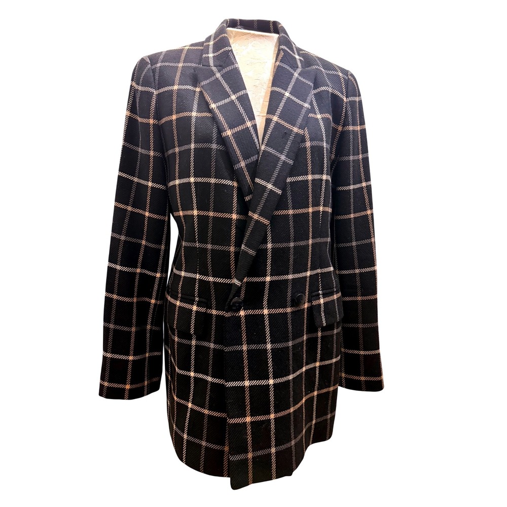Linda Allard Ellen Tracy Vintage Black Plaid Wool Cashmere Blazer Jacket Size 10